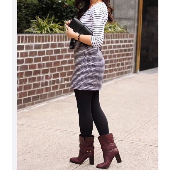 J CREW Womens Mini Skirt Tweed Silk Metallic Blue Black Postage Stamp Prep sz 6 - Picture 12 of 12